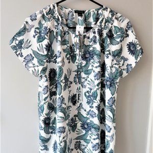 Ann Taylor blue green floral print top with tie front relaxed fit size small NWT